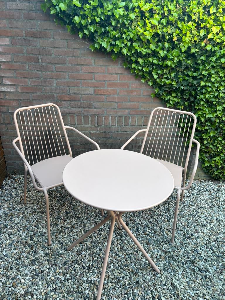 Bistroset vintage roze, Tuin en Terras, Tuinsets en Loungesets, Ophalen, Zo goed als nieuw, 2 zitplaatsen