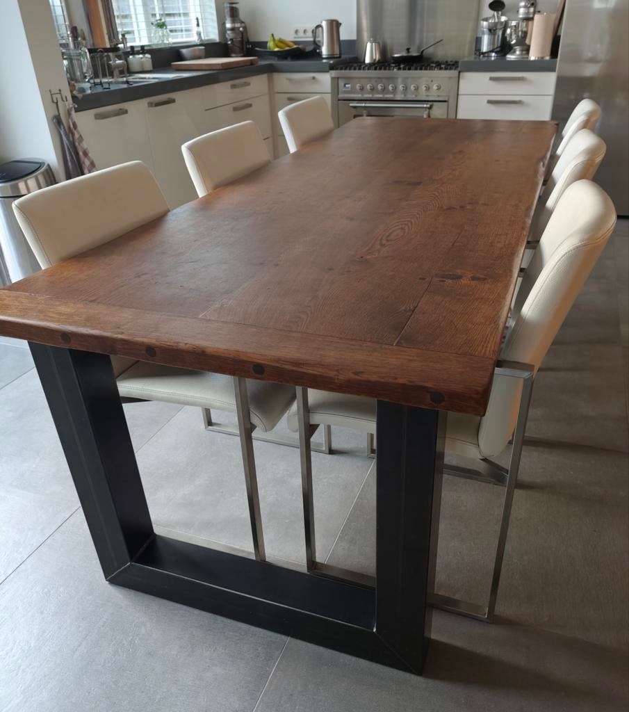 Eiken tafel Eettafel Tafel 240 x 94 cm, Ophalen, Gebruikt, 200 cm of meer, 50 tot 100 cm