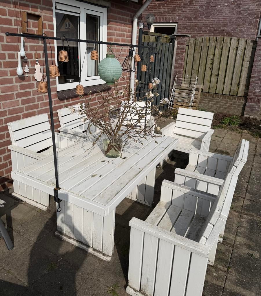 Zware hard houten tuinset, Ophalen, Gebruikt, 6 zitplaatsen, Tuinset
