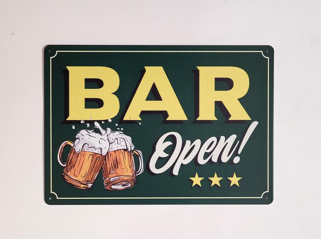 Bar open bier reclamebord van metaal wandbord decoratie, Info@deconoord.nl, Deco Noord, Nieuw, Ophalen of Verzenden