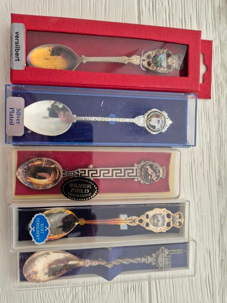 Verzilverde herinneringslepels, 5 stuks, Ophalen of Verzenden