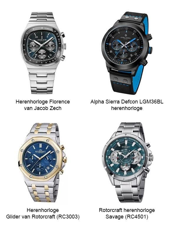 4 Nwe heren horloges, jacob zech, alpha sierra, rotorcraft, Overige merken, Staal, Staal, Verzenden