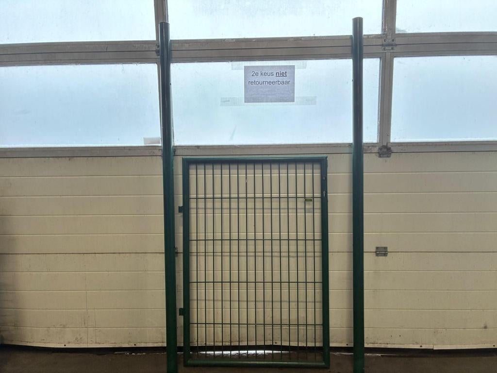 Enkele Tuinpoort - 125 x 100 cm -Groen RAL 6005 -Tweede Keus, Gebruikt, 100 tot 150 cm, Industriestraat 8a, 7582CR Losser, Draaipoort