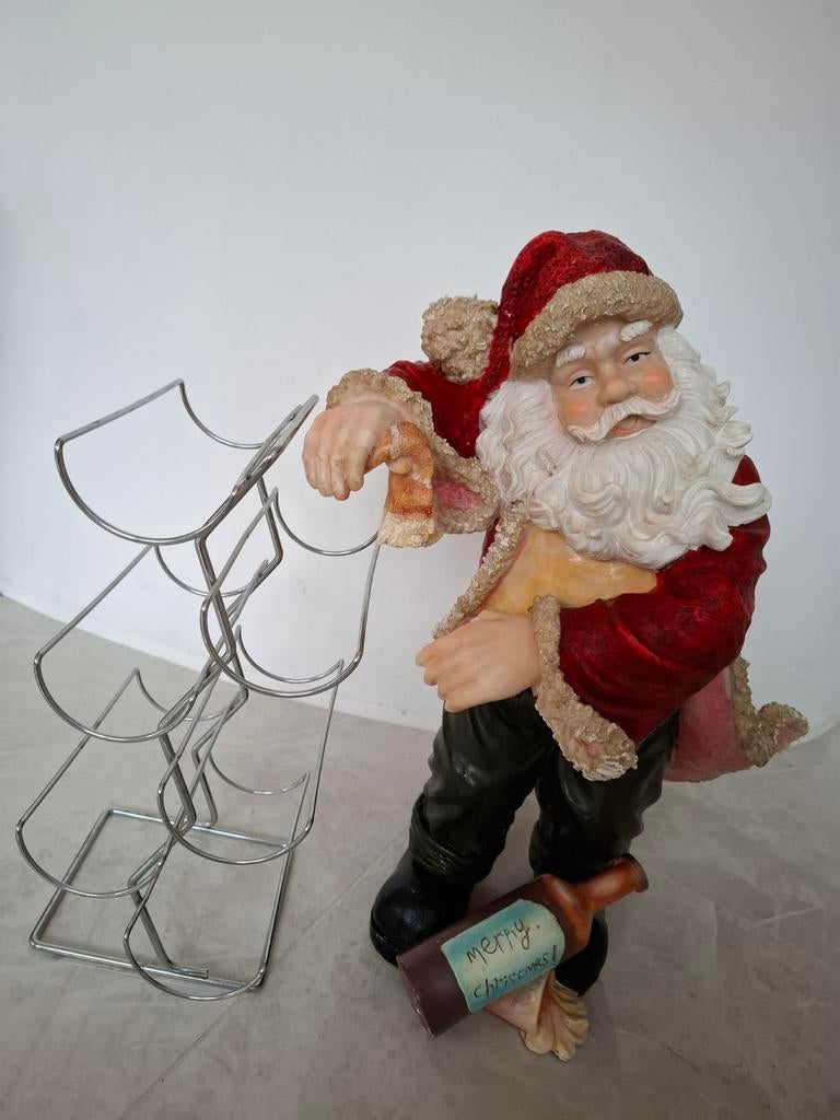 55 cm grote kerstman, drunken santa claus, beeld met wijnrek, Diversen, Kerst, Gebruikt, Ophalen