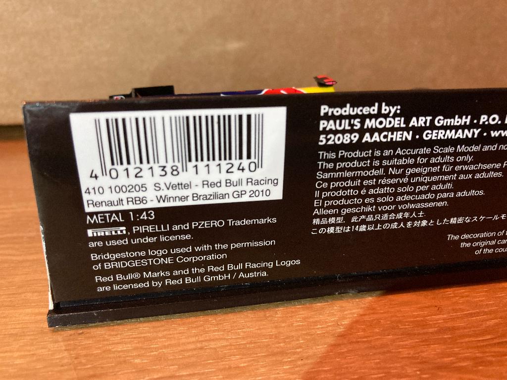✅ Sebastian Vettel 1:43 Winner Brazilian GP 2010 RB6 F1, Ophalen of Verzenden, Nieuw, Formule 1