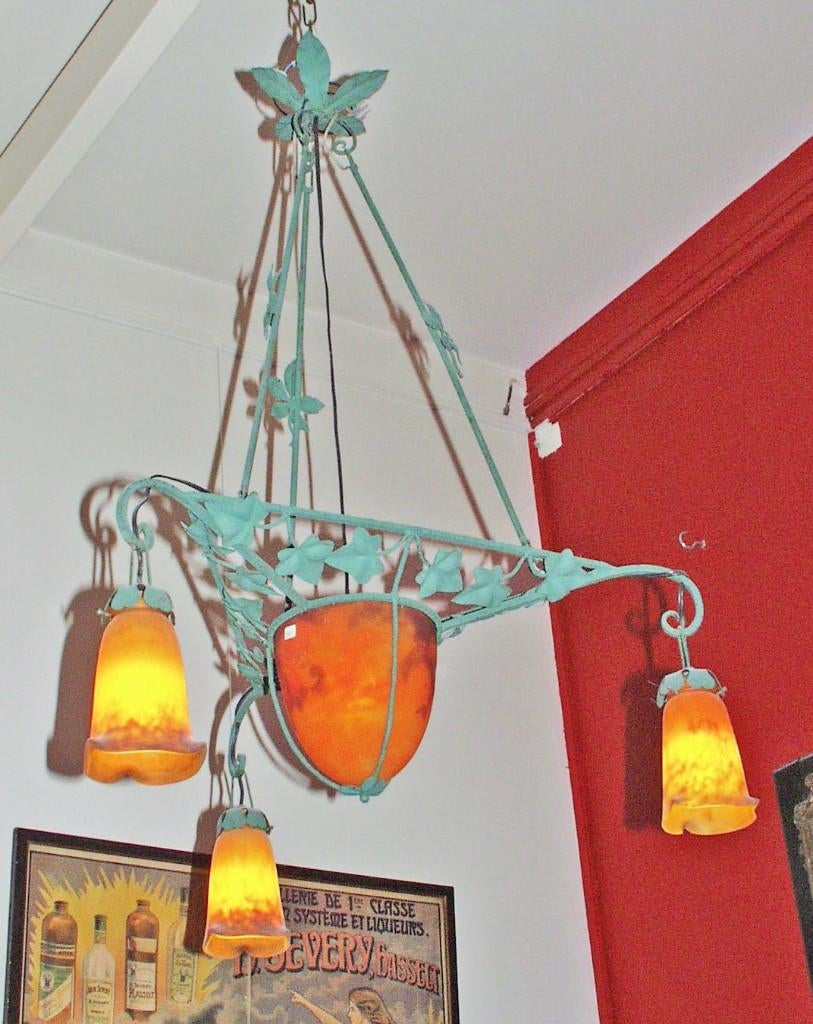 Art nouveau Luchter - Muller Fréres Luneville., Antiek en Kunst, Antiek | Lampen, Ophalen of Verzenden