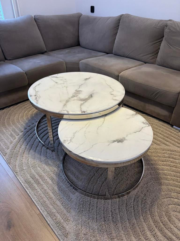 marmer salontafel rond, 100 tot 150 cm, Rond, Zo goed als nieuw, Minder dan 50 cm