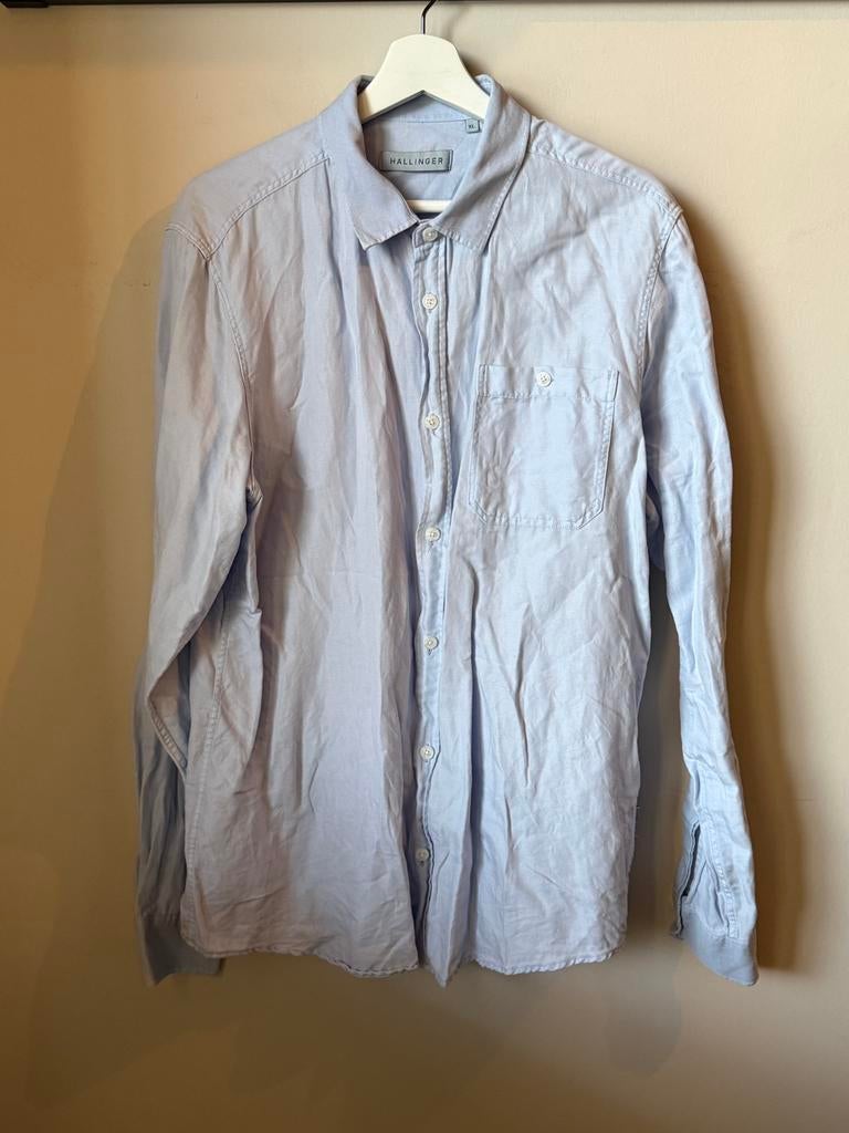 Heren overhemd lange mouwen licht blauw XL Hallinger, Kleding | Heren, Ophalen of Verzenden, Zo goed als nieuw, Blauw, Halswijdte 43/44 (XL)