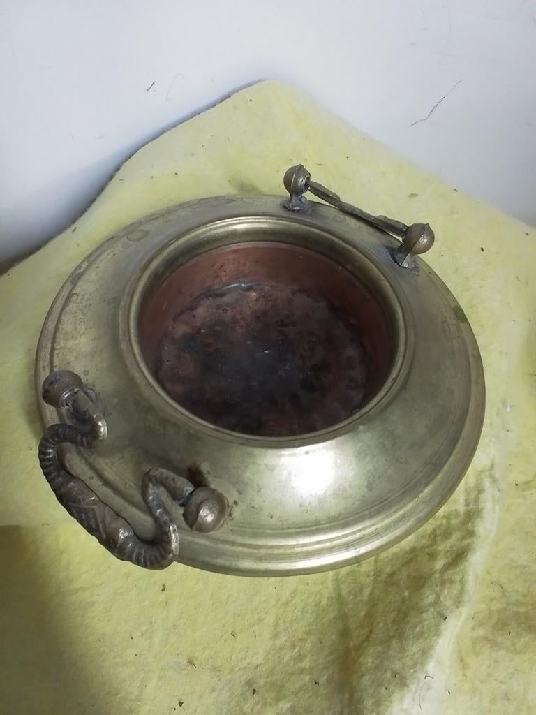 2048) mooi oud kastanje pof schaal, Ophalen of Verzenden