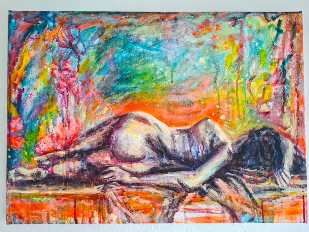 Abstract Naakt Portret van Liggende Vrouw, Antiek en Kunst, Kunst | Schilderijen | Abstract, Ophalen of Verzenden