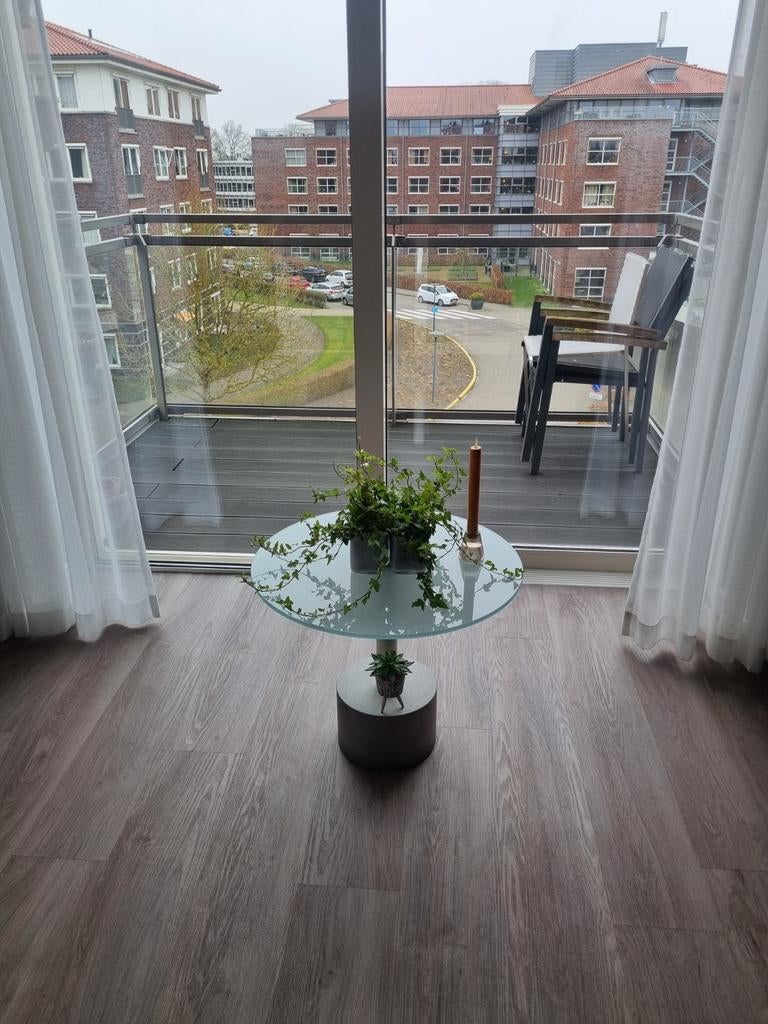 Glazen bijzettafel, Huis en Inrichting, Tafels | Bijzettafels, Minder dan 55 cm, Rond, Glas, Ophalen