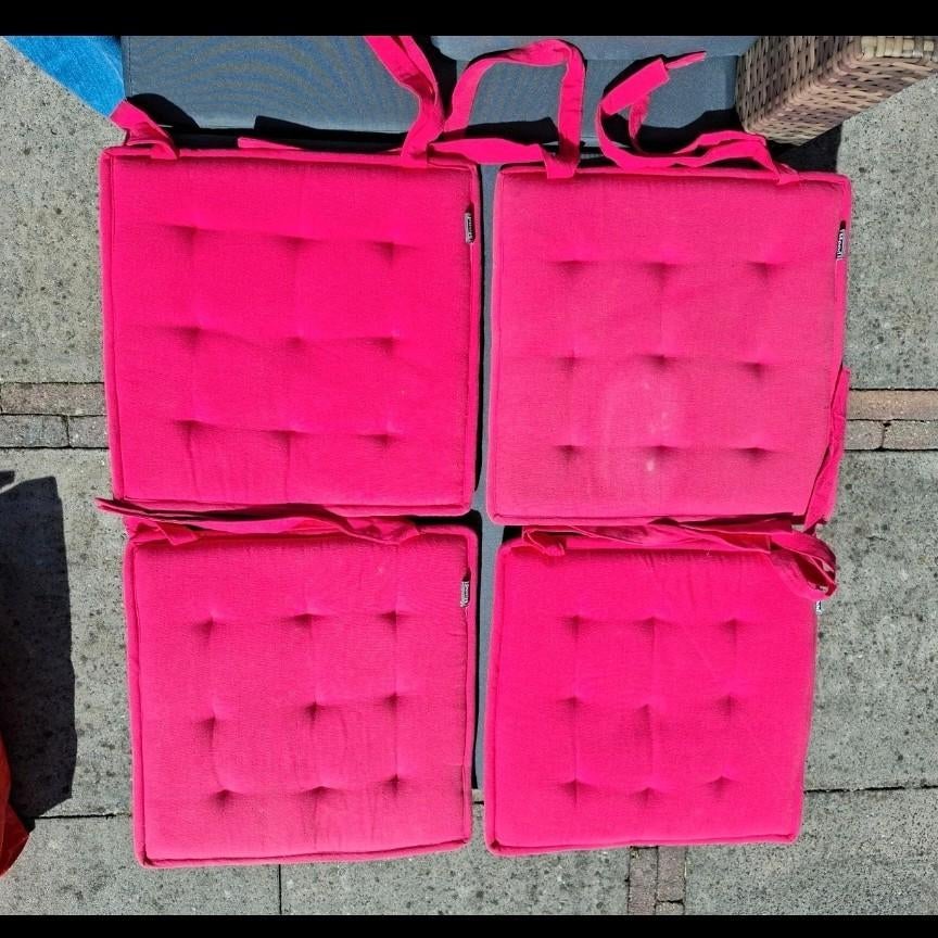 4 fuchsia roze tuinstoelkussens 39x39, Ophalen of Verzenden, Gebruikt, Roze, Vierkant