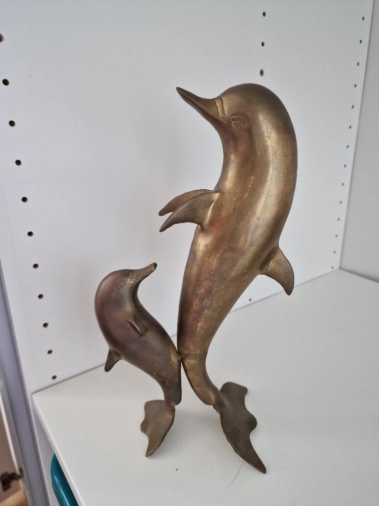 Bronzen Dolfijn Beeld - Moeder en Jong 30 cm hoog, Antiek en Kunst, Antiek | Koper en Brons, Ophalen, Brons