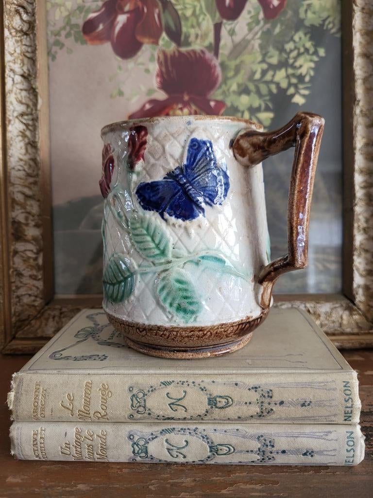 FRANSE barbotinekan VLINDER Toen was geluk, Antiek en Kunst, Ophalen of Verzenden