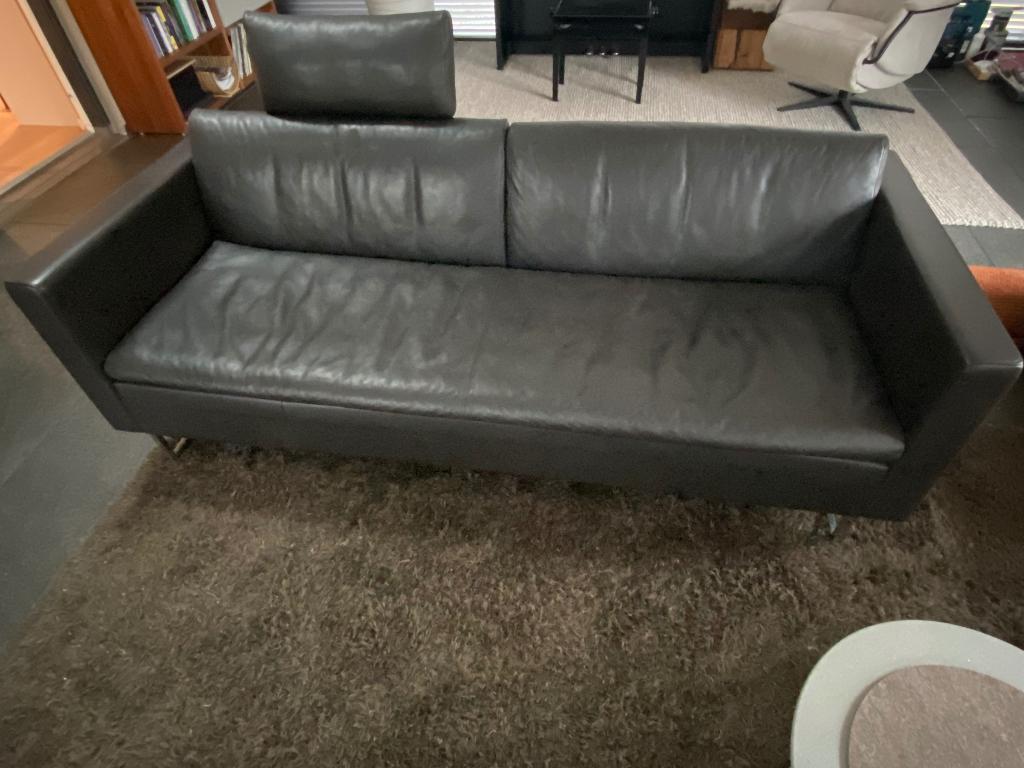 Leren design bank Intertime. Espresso-bruin., Ophalen, Gebruikt, Modern, strak design, Driepersoons