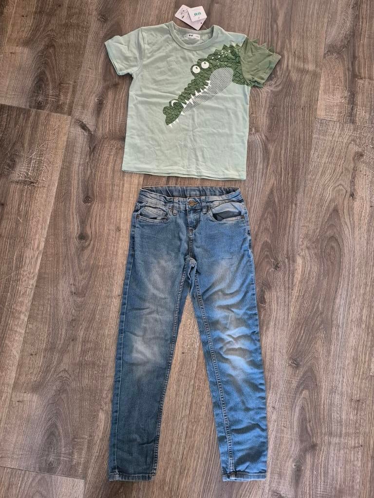 X-mail jeans broek blauw shirt krokodil groen 134 140, Kinderen en Baby's, Kinderkleding | Maat 134, Ophalen of Verzenden, Nieuw