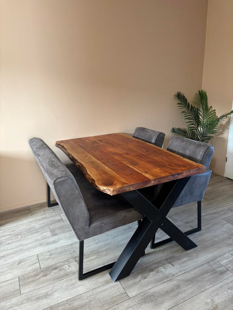 Eettafel 160x90, met stoelen en bank, Huis en Inrichting, Tafels | Eettafels, Zo goed als nieuw, 50 tot 100 cm, 150 tot 200 cm