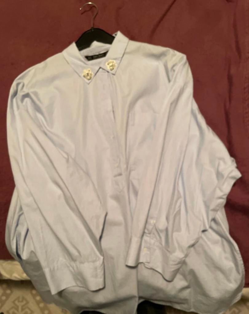 Zara Basic Collection Lichtblauwe Blouse Maat M, Ophalen of Verzenden, Zo goed als nieuw, Maat 38/40 (M), Blauw