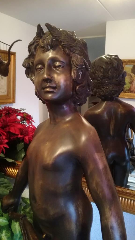 Bronzen beeld Gesigneerd jongen met boog 90 cm, Ophalen