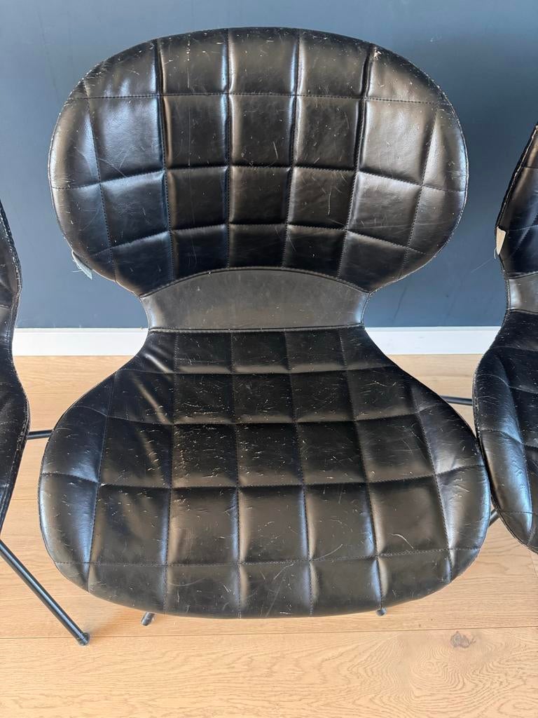 Zuiver OMG stoelen, 4 stuks, zwart leer, Huis en Inrichting, Stoelen, Ophalen, Gebruikt, Zwart, Leer