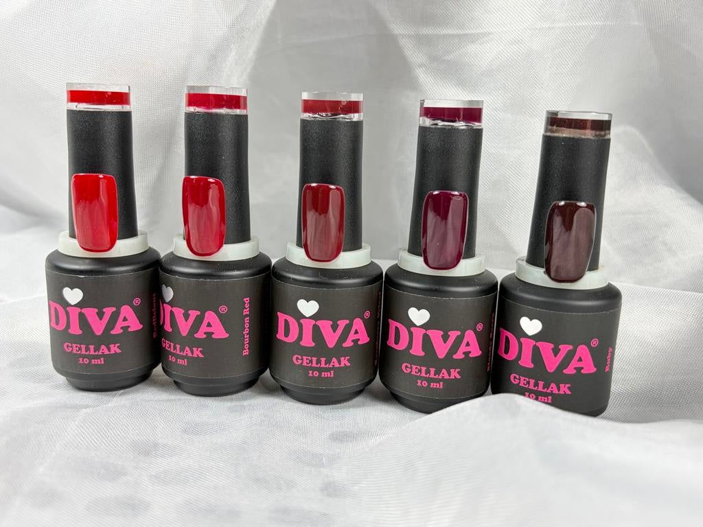 Diva Gellak  - Diverse Rood Tinten (10 ml), Nieuw, Ophalen of Verzenden, Rood, Handen en Nagels