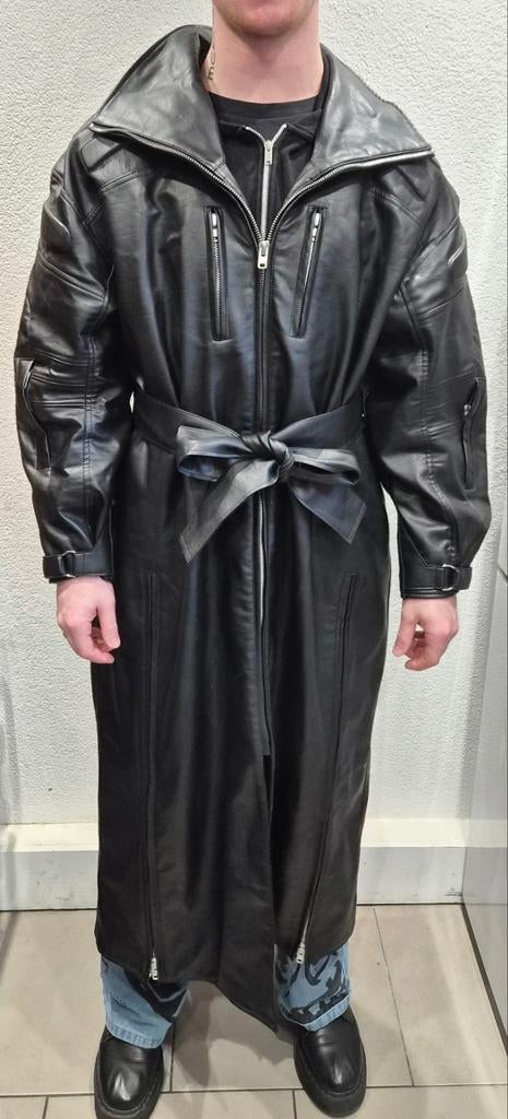 Khy Faux Leren Trenchcoat maat L, Kleding | Heren, Jassen | Zomer, Zo goed als nieuw, Overige maten, Zwart, Ophalen of Verzenden