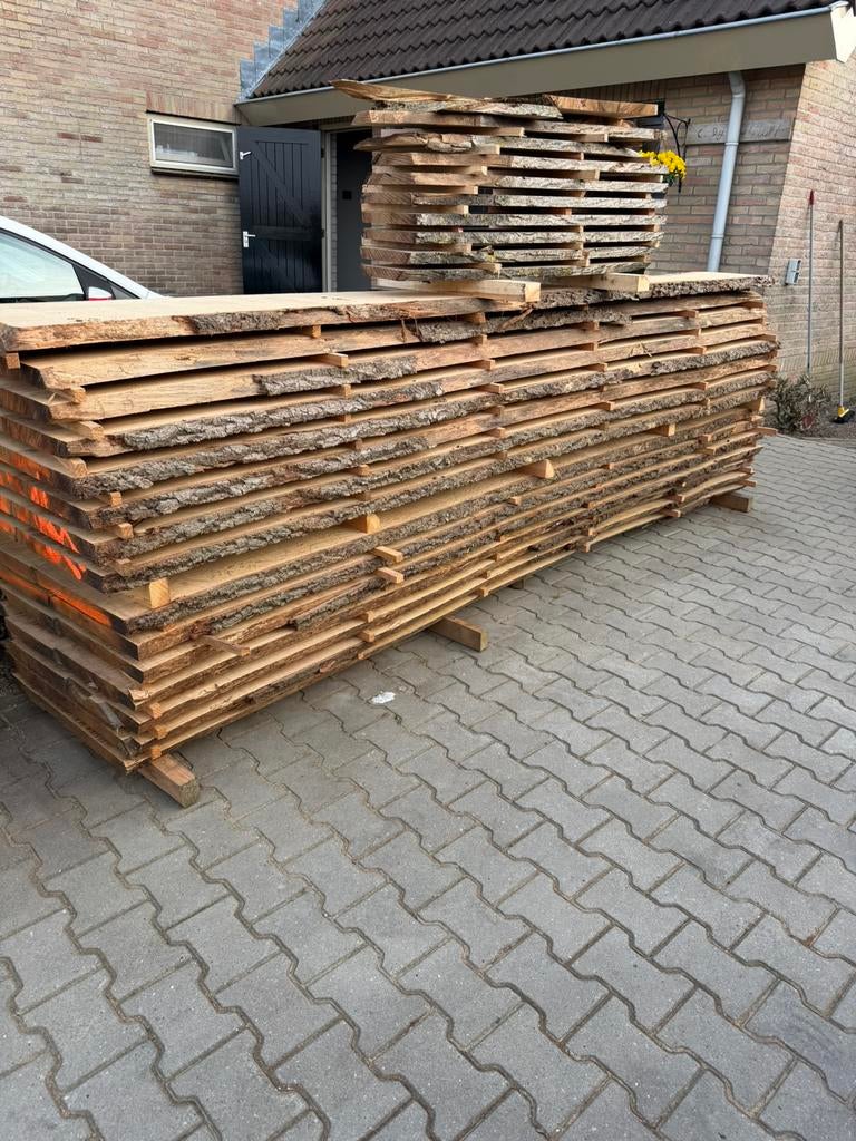 15 eiken schaaldelen 340x60-65x4 cm voor 950 euro, Ophalen, Zo goed als nieuw, 250 cm of meer, Planken