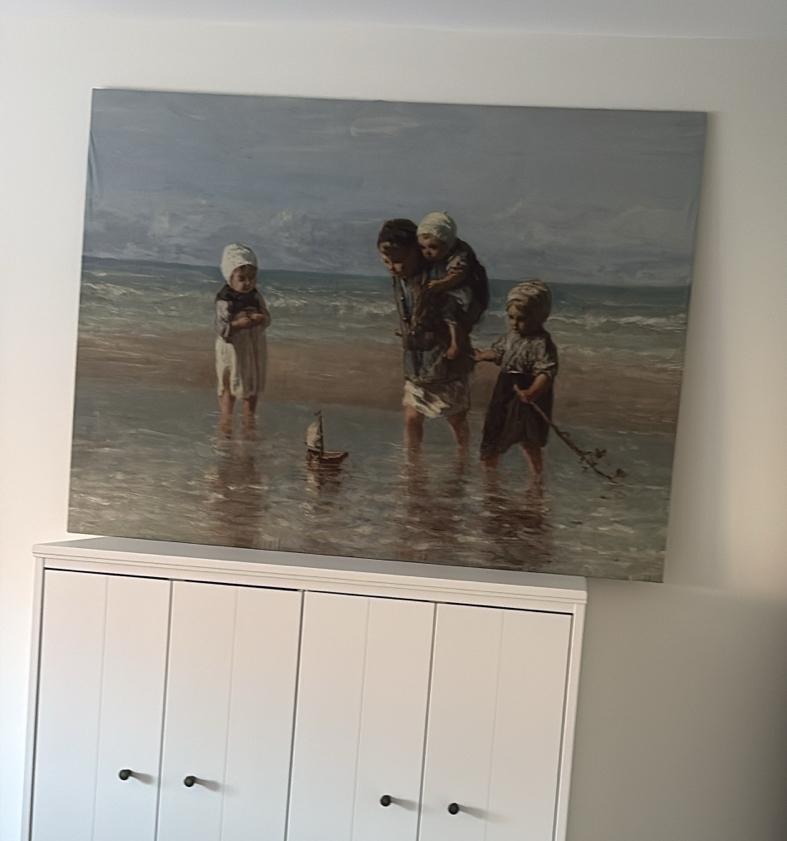 Groot houten paneel met stoffen schilderij: Kinderen der Zee, Ophalen