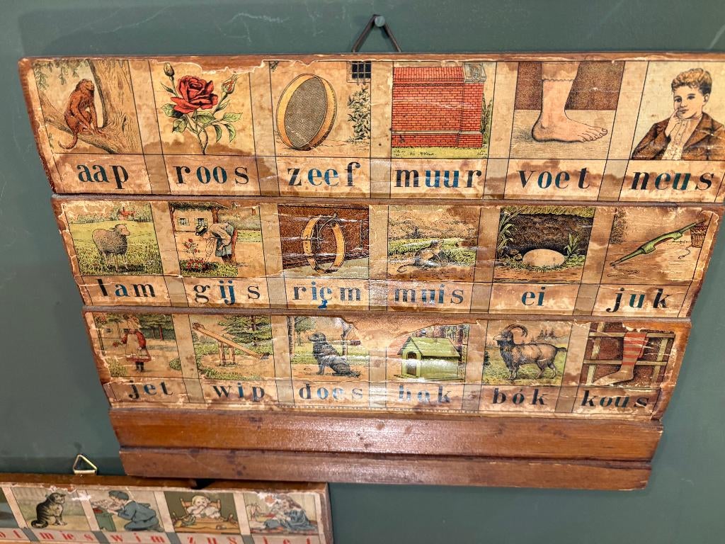 Antiek vroeg Leesplankje Aap-Roos-Zeef., Ophalen of Verzenden