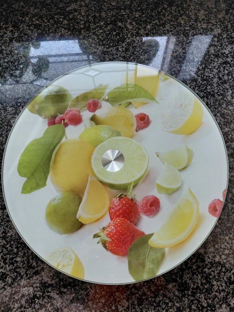 Draaiplateau van glas met fruitprint, Ophalen of Verzenden, Zo goed als nieuw