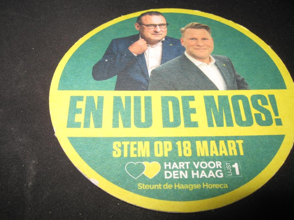 Bierviltje (dubbelzijdig) Den Haag    En nu de Mos, Ophalen of Verzenden, Nieuw
