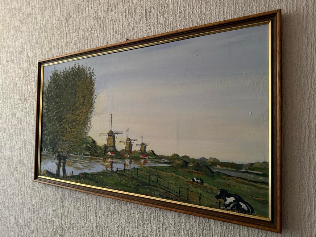 Schilderij Hollandse molens en koeien, Ophalen