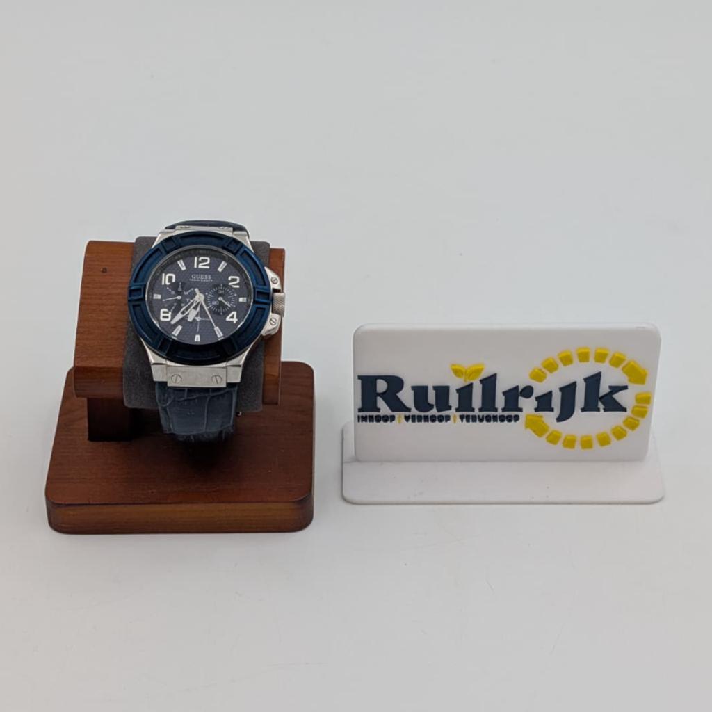Guess W0040G7 Blue metal lederen band horloge - Nette staat, Ruilrijk, Zo goed als nieuw, Info@ruilrijk.nl, Neerstraat 60, 6041 KD Roermond