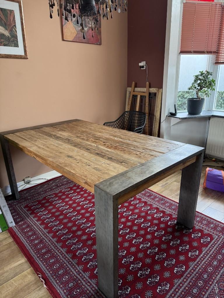 unieke robuuste eettafel 180x100 cm, Huis en Inrichting, Ophalen, Gebruikt, Teakhout, 150 tot 200 cm
