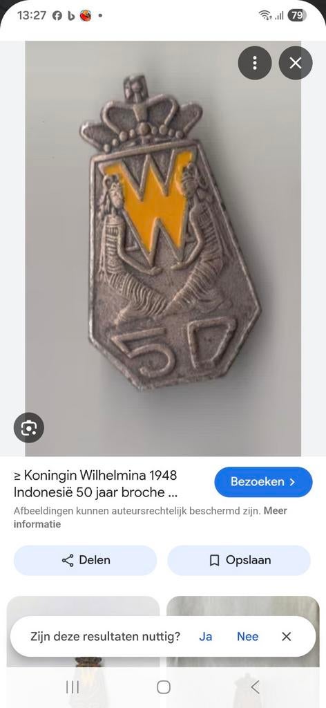 Broches  50 jaar Wilhelmina  Indonesië, Ophalen of Verzenden, Landmacht, Nederland