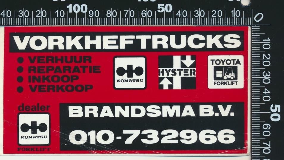 Sticker: Brandsma Vorkheftrucks - Rotterdam, Verzamelen, Ophalen of Verzenden, Zo goed als nieuw, Bedrijf of Vereniging