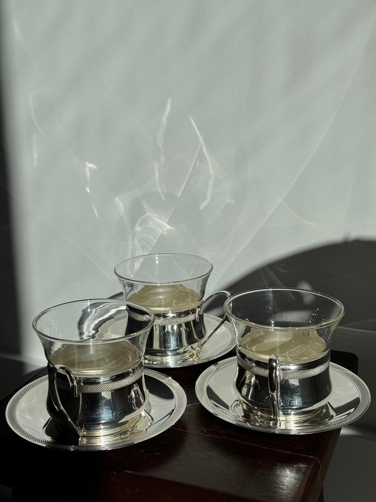 Set van 3 Vintage Quist Thee/koffie – Verzilverd Jenaer Glas, Ophalen of Verzenden
