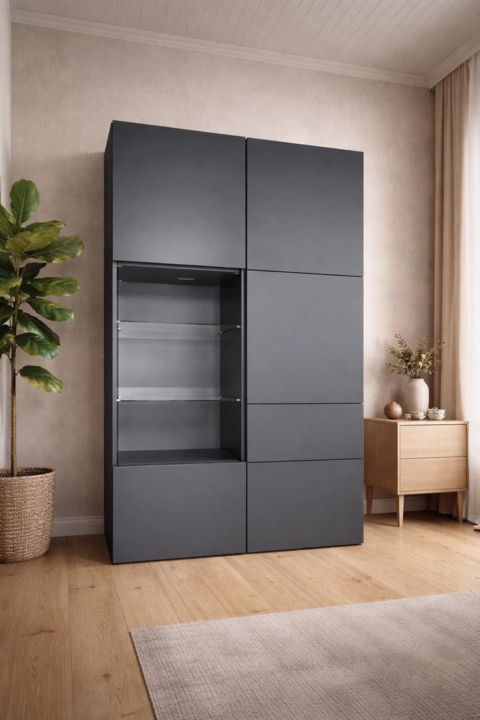 Ikea Besta kast met glazen planken grijs antraciet, Ophalen, Zo goed als nieuw