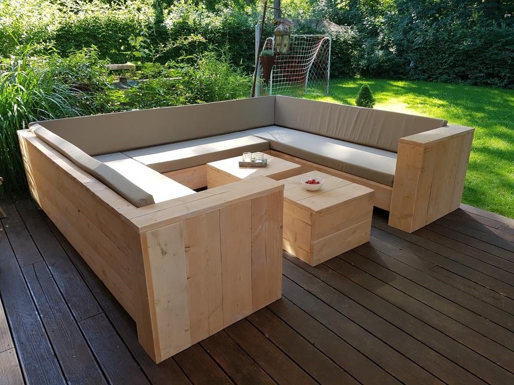 Tuinmeubelen loungeset tuinset tuintafel hoekbank u bank, Tuin en Terras, Ophalen of Verzenden, Rechthoekig, Hout, Binnen