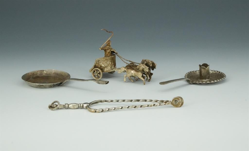 Zilveren miniaturen Amsterdam 18e eeuw Haardtang Jan Borduur, Antiek en Kunst, Antiek | Goud en Zilver, Zilver, Ophalen of Verzenden