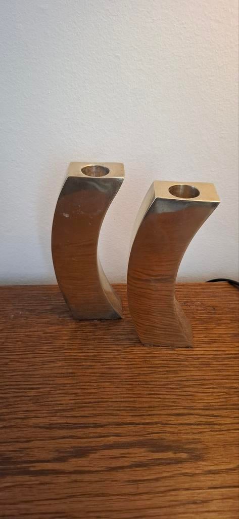 2 massief messing kandelaars, Ophalen of Verzenden, Koper of Brons