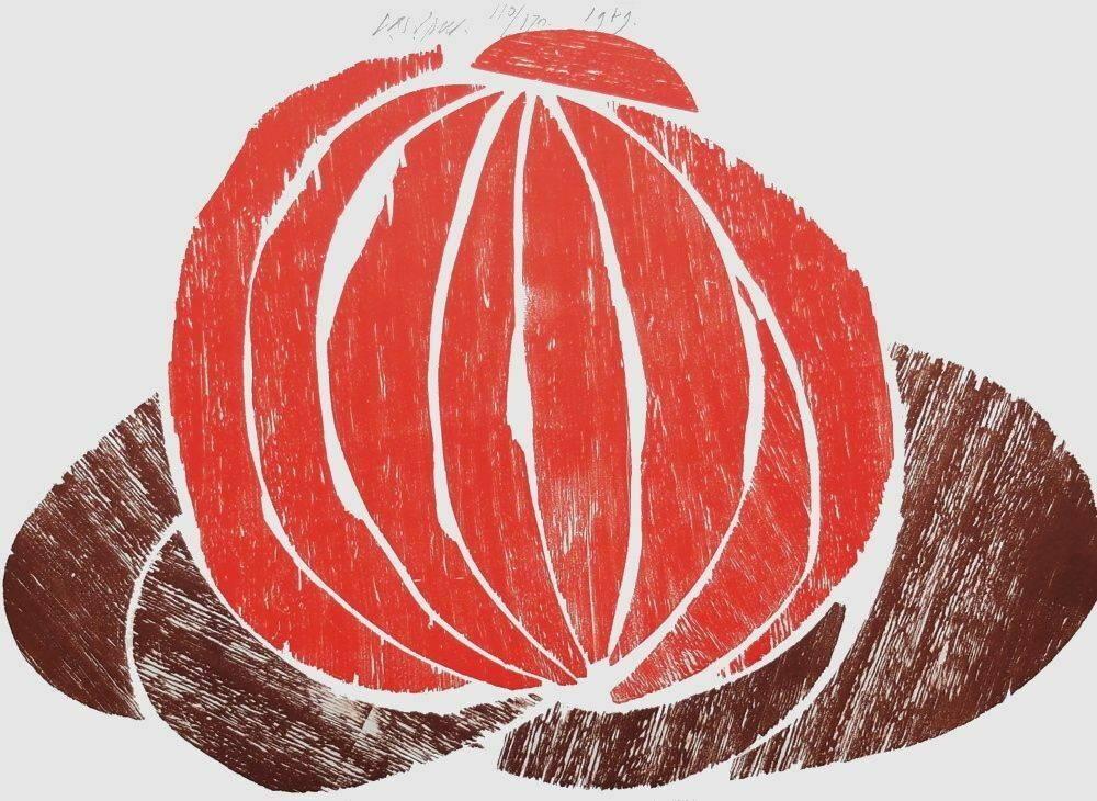 Carel Nicol Visser (1928) Houtsnede " Pompoen " Ges Gen Ged, Ophalen of Verzenden