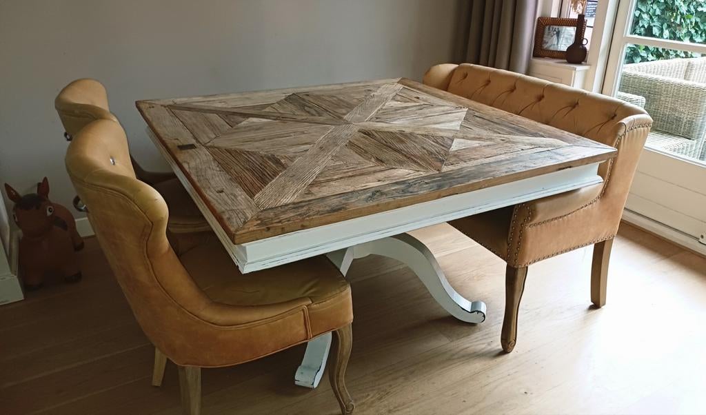 Mag nu weg: complete Riviera Maison eethoek, Ophalen, Gebruikt, Landelijk, Riviera Maison, Robuust, 4 tot 6 stoelen