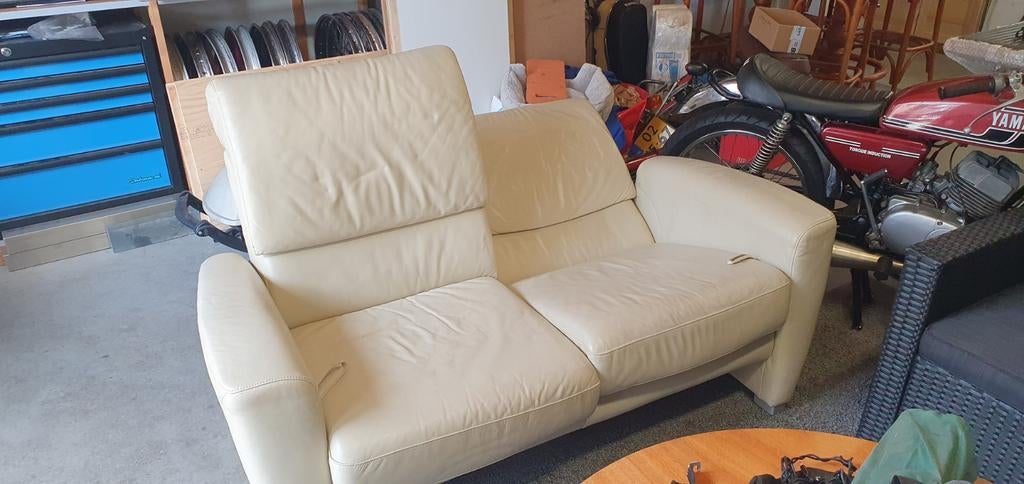 Wit leren bankstel, Huis en Inrichting, Banken | Bankstellen, Ophalen of Verzenden, 75 tot 100 cm, Leer