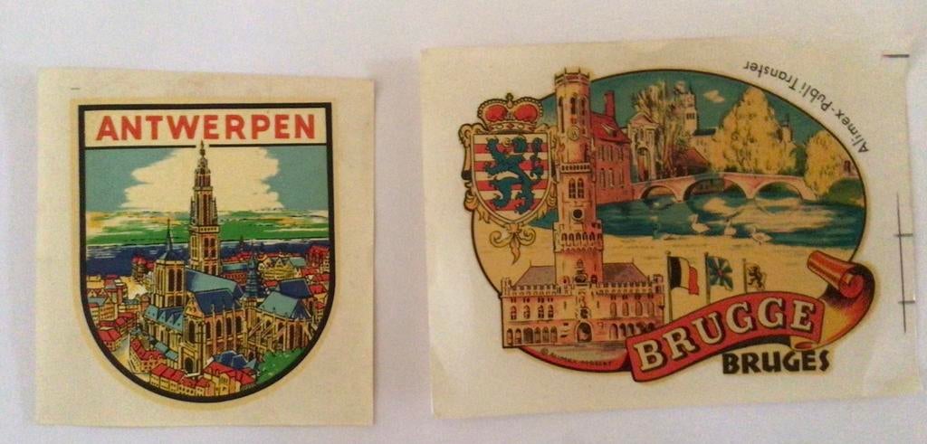 Vintage stickers Brugge en Antwerpen, Verzamelen, Speldjes, Pins en Buttons, Ophalen of Verzenden, Zo goed als nieuw, Overige onderwerpen