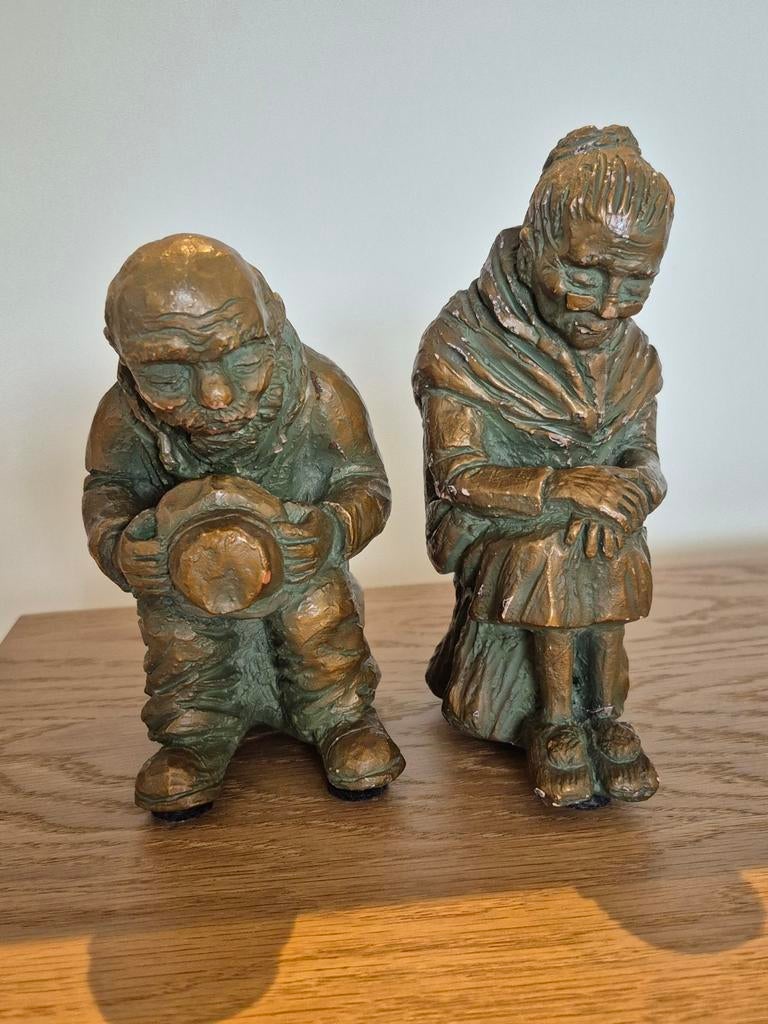 Vintage Perkeo Boekensteunen - Oude Man en Vrouw, Overige typen, Minder dan 20 cm, Ophalen of Verzenden, Gepatineerd