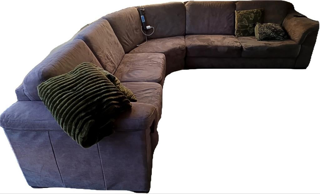 Bruine Hoekbank met Koudschuim - Kleine Brandgaatjes, Ophalen, Gebruikt, Hoekbank, 300 cm of meer