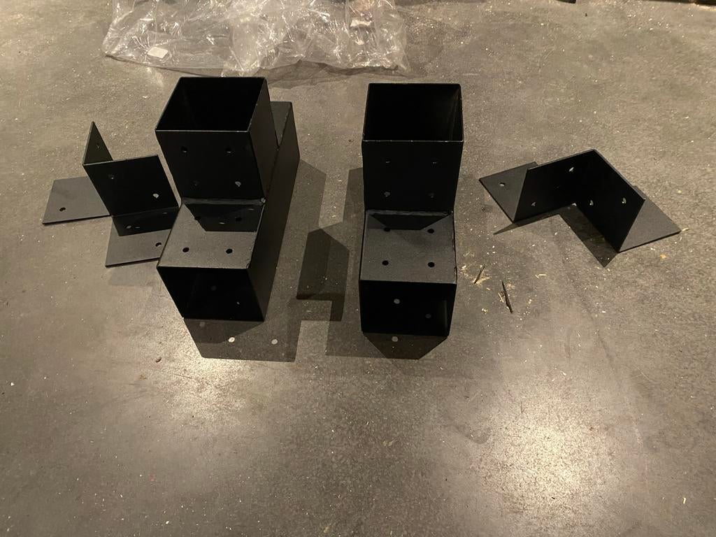 Stalen T-stuk en muursteun voor 120x120 mm tuinhout balken, Tuin en Terras, Ophalen, Nieuw, IJzer, Overige typen