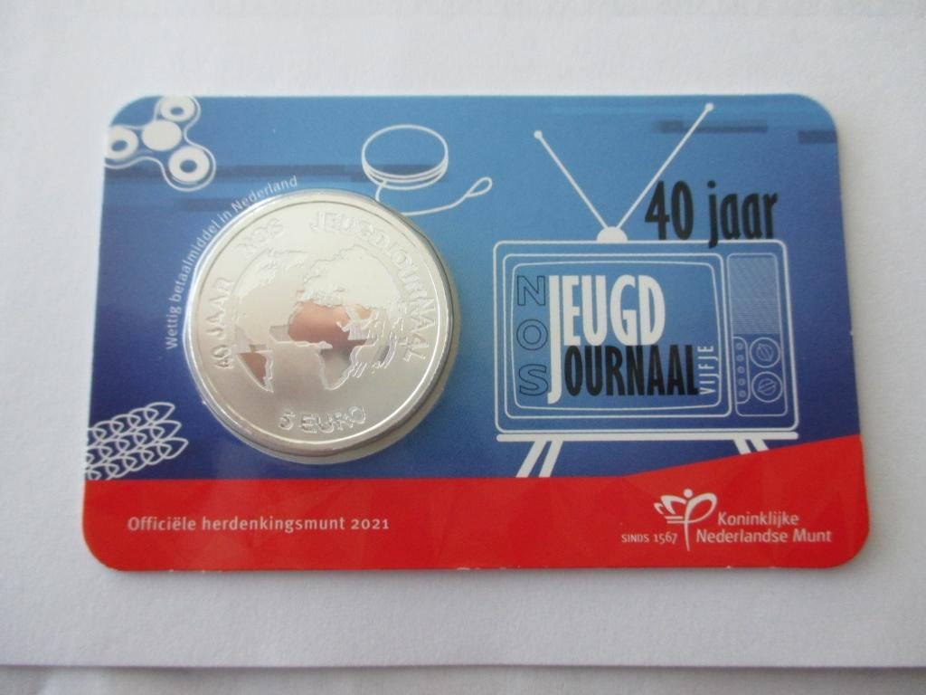 Coincard NOS jeugdjournaal vijfje 2021, Ophalen of Verzenden, Koningin Beatrix, Euro's, Setje