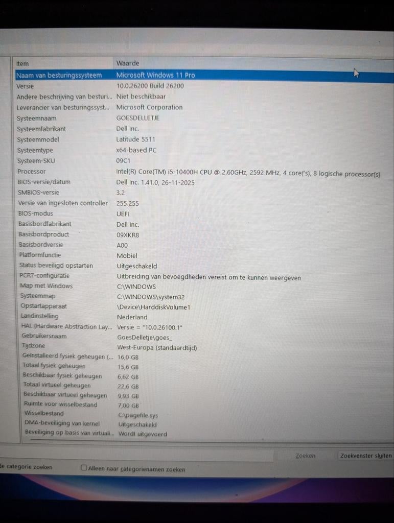 Dell Latitude 5511 15,6inch , 16GB , 256GB, Gebruikt, 2 tot 3 Ghz, Ophalen of Verzenden, SSD